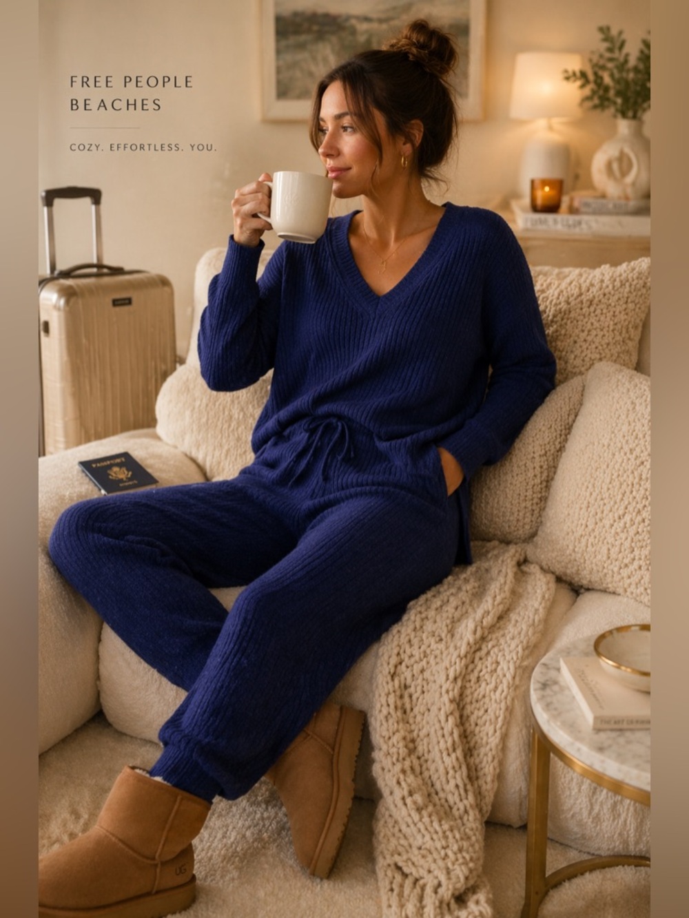 Free People FP Beach Justine Set Ribbed Knit Lounge Sweater Jogger Set Cozy WFH - Picture 3 of 16